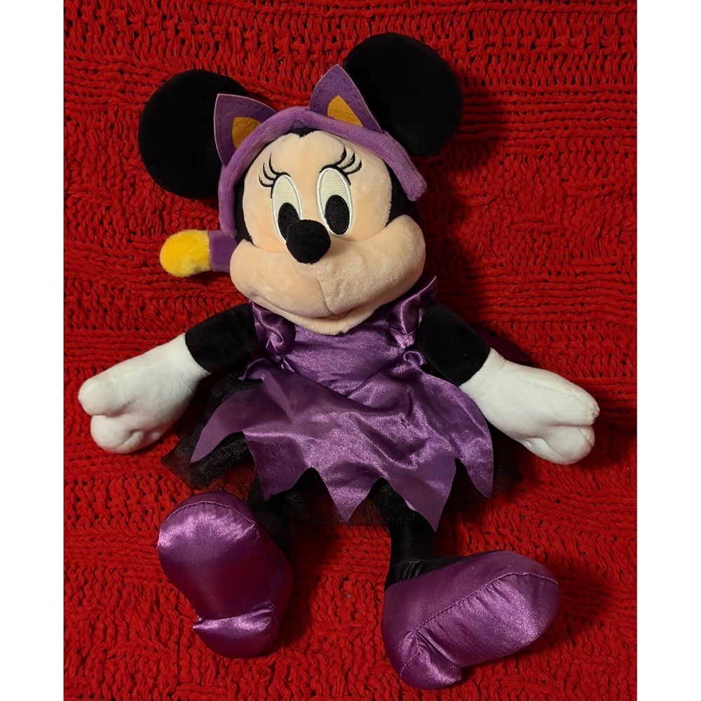 Disney Store Minnie Mouse Halloween Cat Costume Plush Purple Satin Dress 13 inch